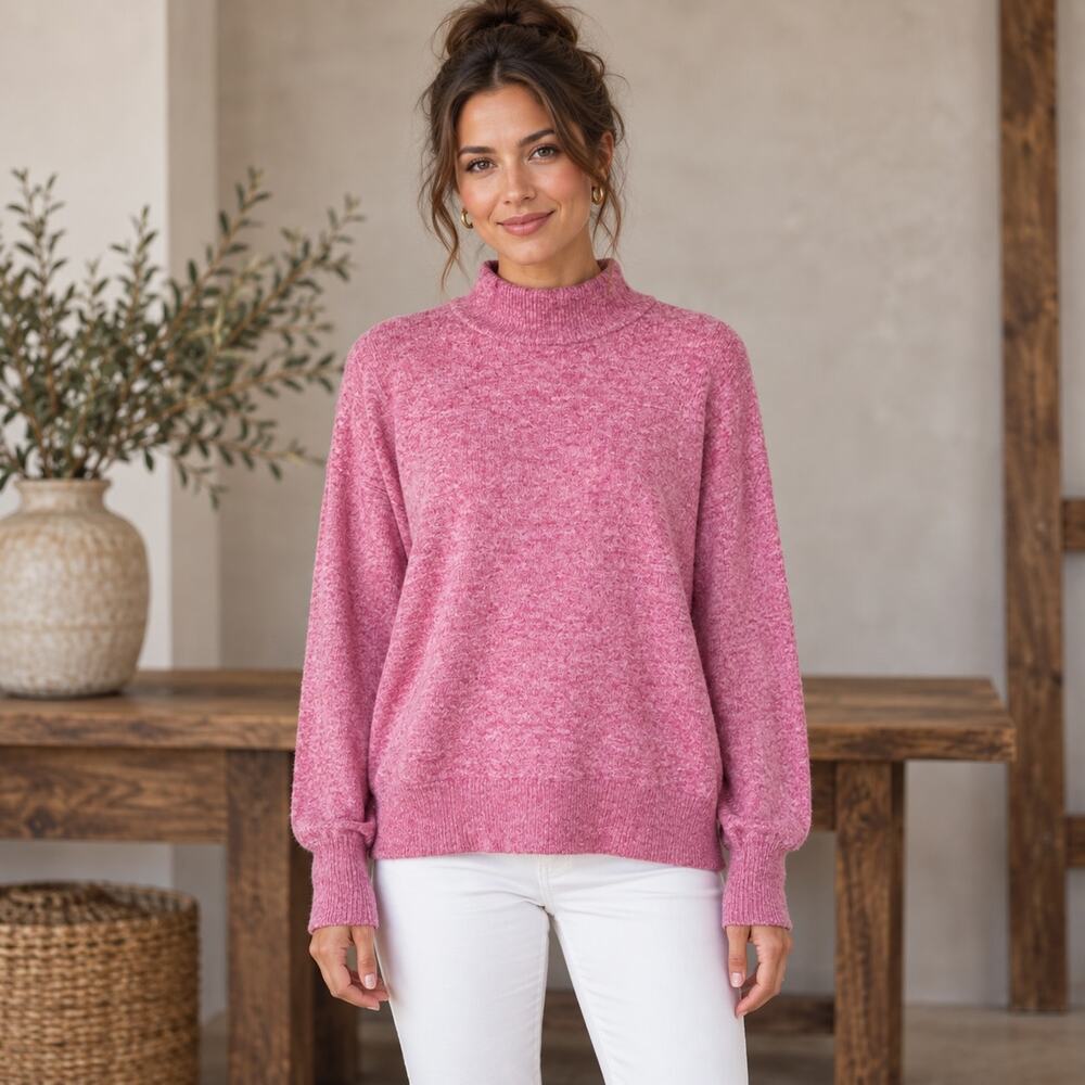 Maeve Pink Cozy Soft Mock Neck Sweater XL